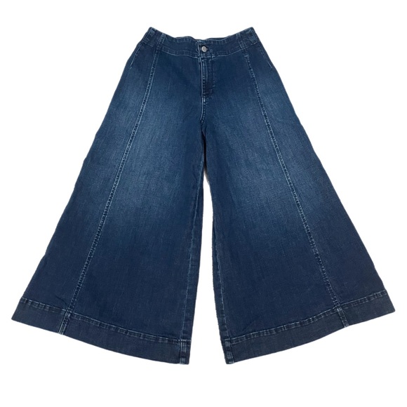 Anthropologie Maeve Colette HighRise Palazzo Wide Leg Cropped DarkWash Jeans 27p - Picture 2 of 8